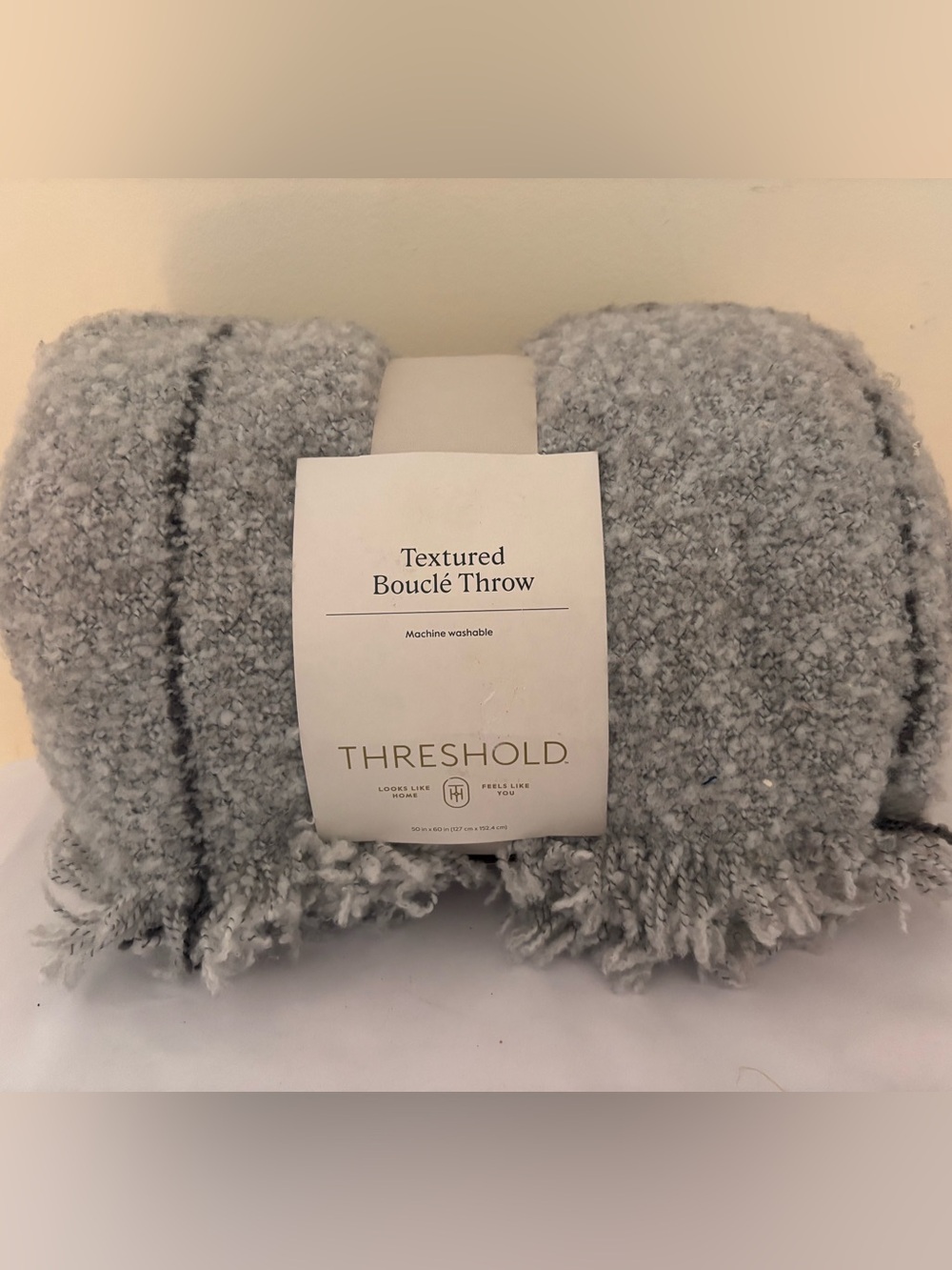 Threshold Textured Bouclé Throw Blanket in Light Gray - New with Tags